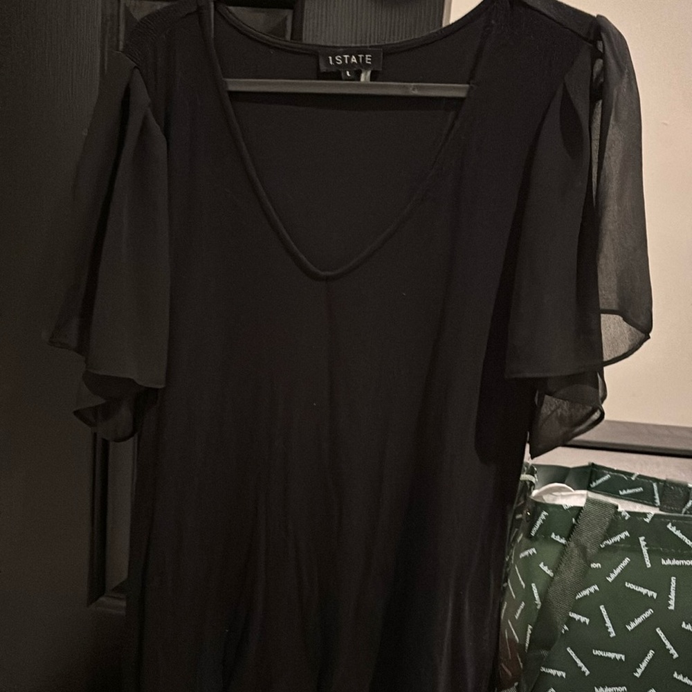 1.State black knit top with chiffon sleeves black size L, excellent condition